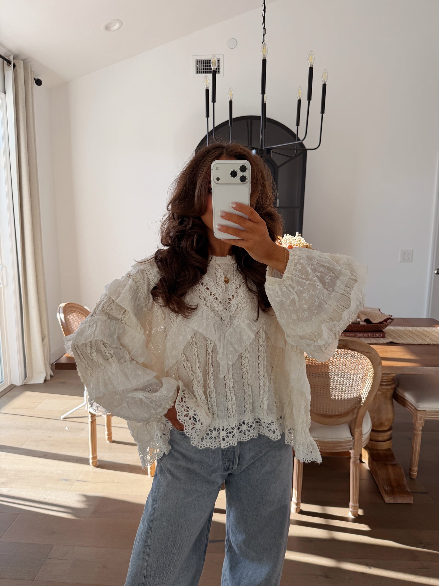 All In The Details Blouse (Cream & Ice Blue)