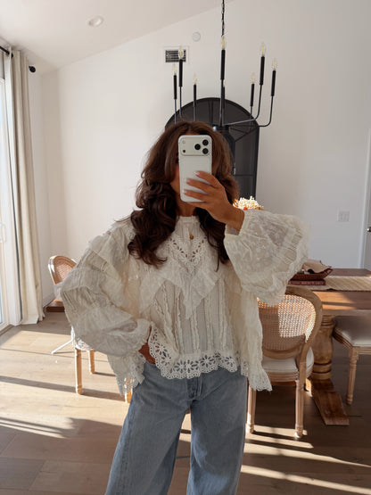 All In The Details Blouse (Cream & Ice Blue)