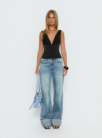 Briannah Contrast Corset Top Black