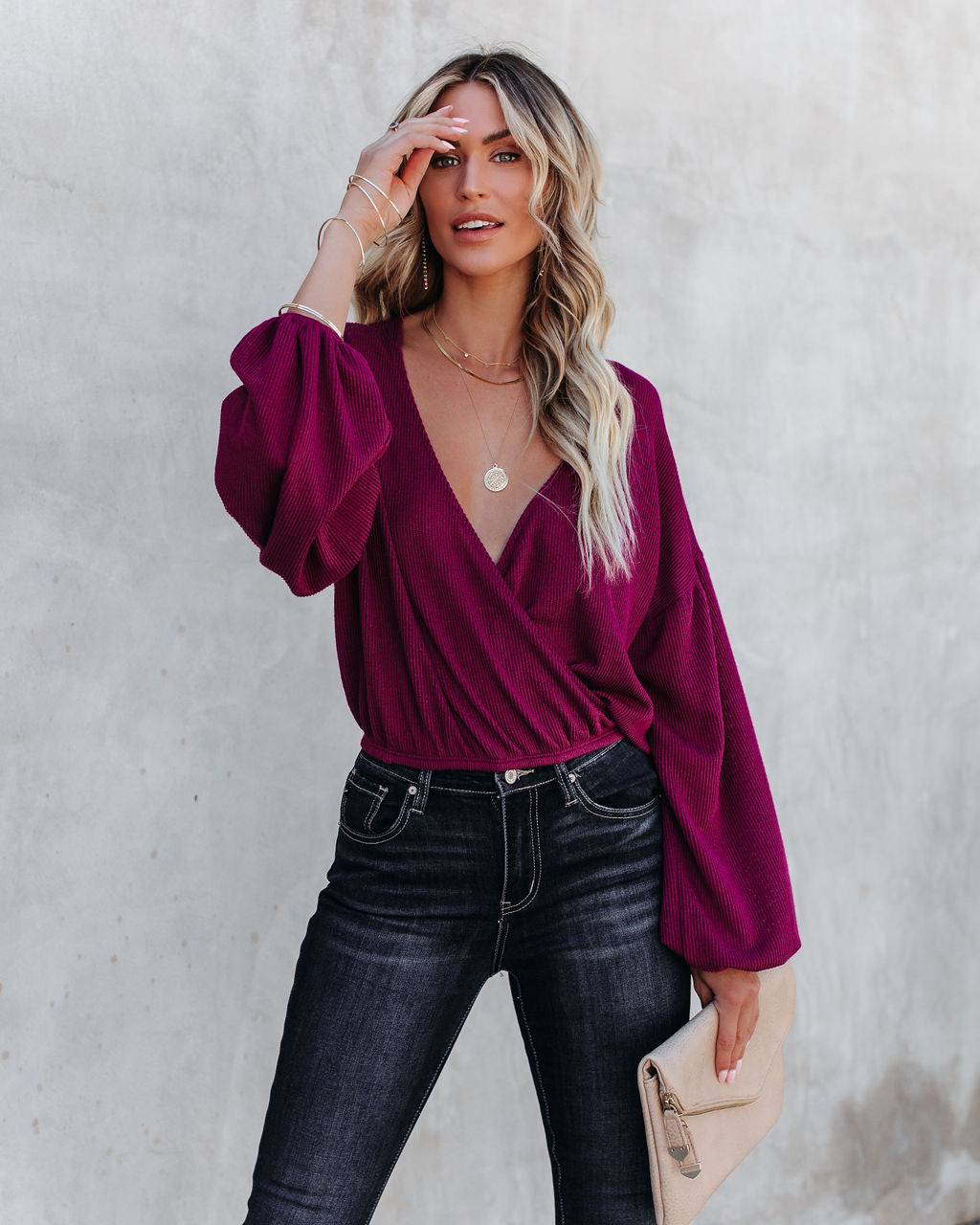 Awaken Autumn Knit Drape Top - Berry