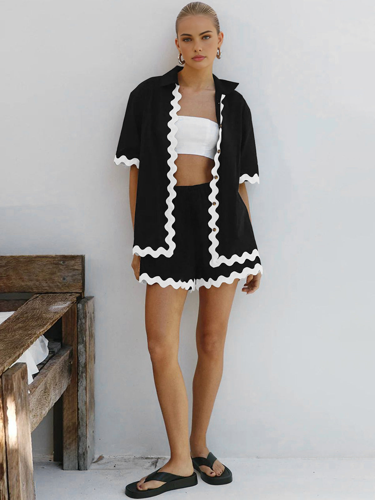 Contrast Trim Shorts Set