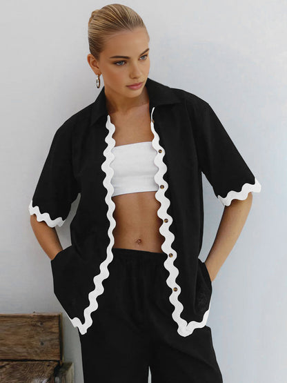 Contrast Trim Shorts Set