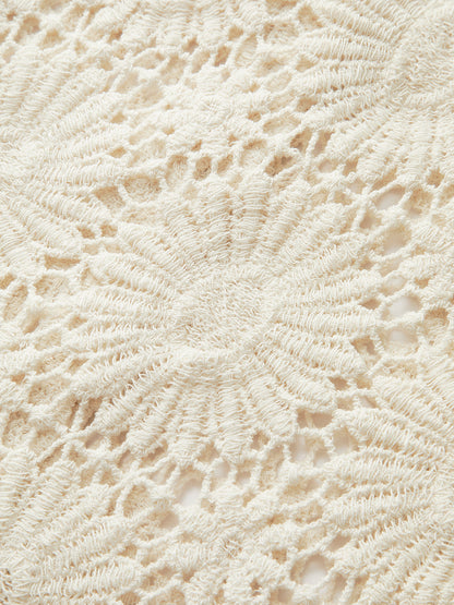 Crochet Floral Button-Front Cardigan