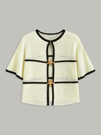 Contrast Trim Starfish Button Knitted Top