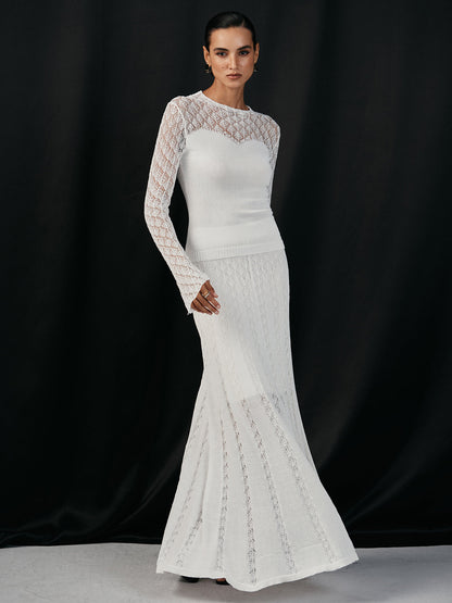 Lace Paneled Knit Maxi Skirt