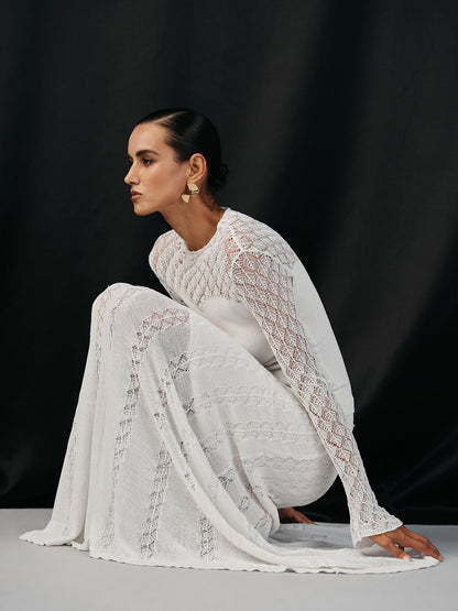 Lace Paneled Knit Maxi Skirt
