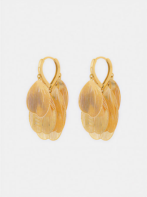 Leaf-Textured Cluster Drop Hoop Earrings