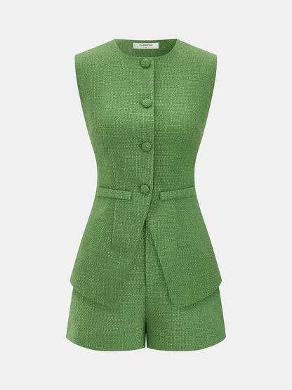 Tweed Sleeveless Vest & Shorts Set
