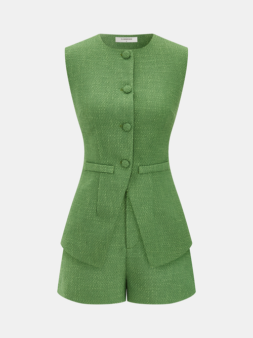 Tweed Sleeveless Vest & Shorts Set