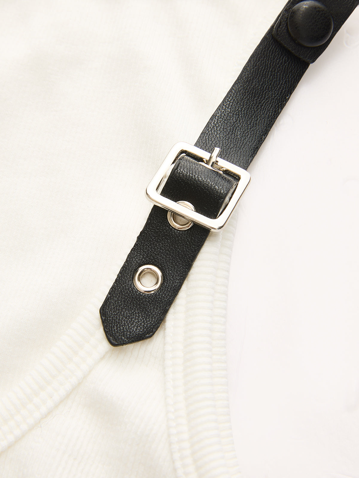 Ribbed Stretchy Faux Leather Buckle Vintage Tank Top