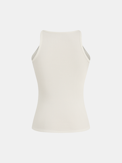 Ribbed Stretchy Faux Leather Buckle Vintage Tank Top