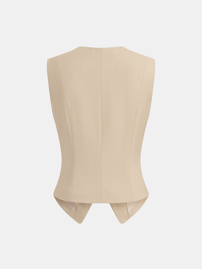 Linen Blend Vest & Pleated Mini Skirt Set