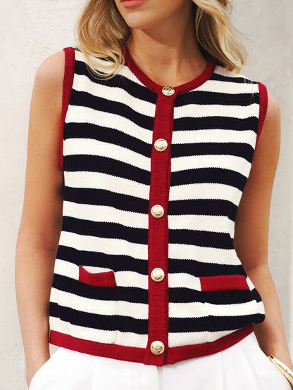 Striped Sleeveless Buttoned Sweater Vest