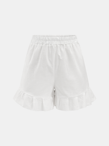 Cotton Tie-Front Blouse & Ruffled Shorts Set