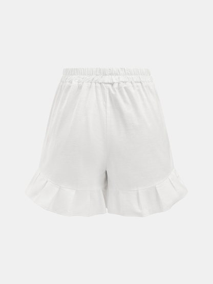 Cotton Tie-Front Blouse & Ruffled Shorts Set