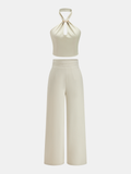 Metal Ring Halter Crop Top & Pants Set