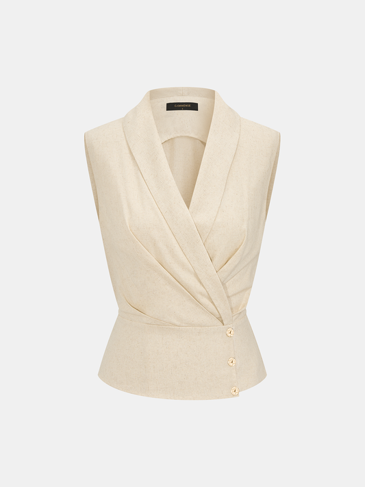 Linen Blend Wrap Vest Top