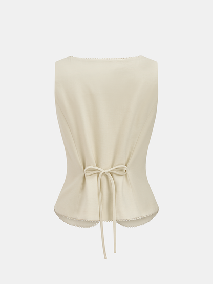 Linen Blend Square Neck Scallop Trim Vest