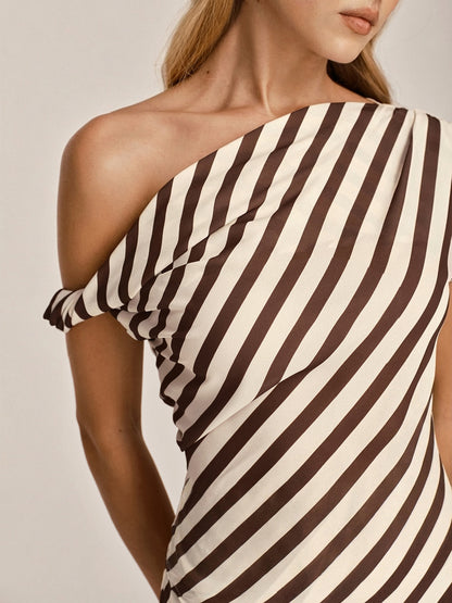 One Shoulder Striped Top & Skirt Set