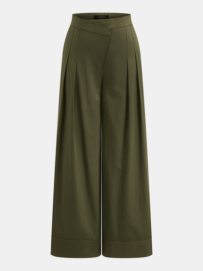 Asymmetric Pleated Wide Leg Pants