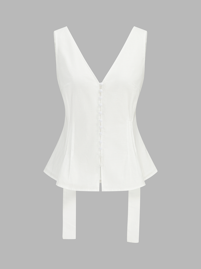 Cotton Linen Peplum Top & Pleated Shorts Set