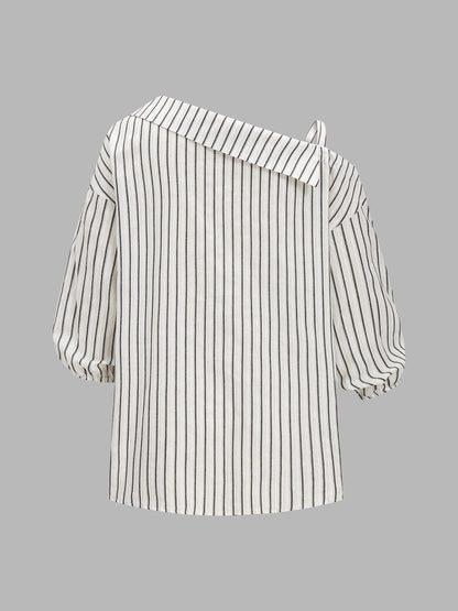 Striped Cotton Cold Shoulder Half Sleeve Blouse