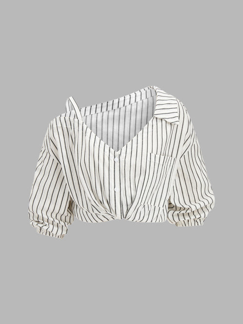 Striped Cotton Cold Shoulder Half Sleeve Blouse