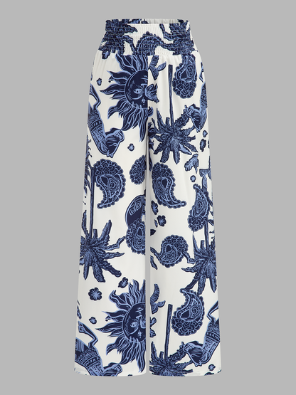 Printed Tie-Shoulder Top & Elastic Waist Pants Set