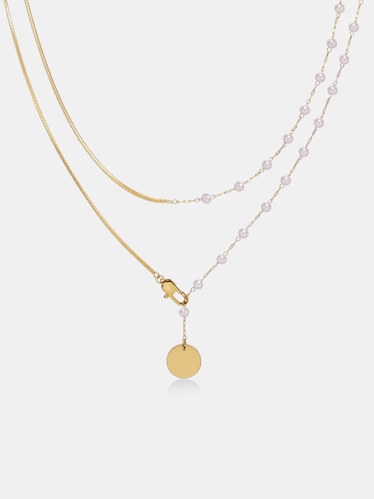 Double Layered Pearl Disc Pendant Necklace