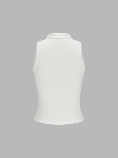 Frog Button Ribbed Sleeveless Top