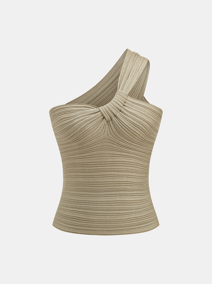 Twisted One Shoulder Ribbed Knit Top