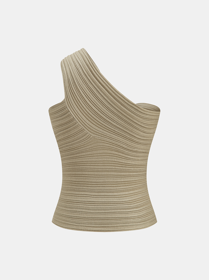Twisted One Shoulder Ribbed Knit Top