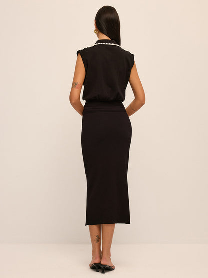 Contrast Trim Collared Smocked Waist Knit Dress