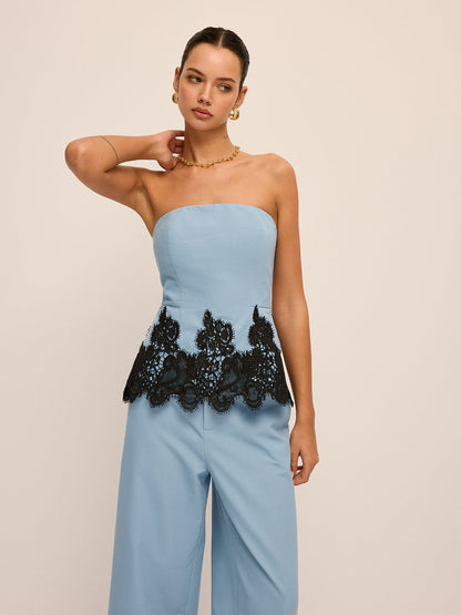 Lace Hem Strapless Top & Pants Set