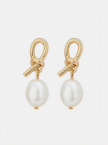 Metal Knot Pearl Drop Earrings