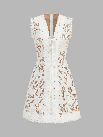 Sleeveless V Neck Lace Mini Dress