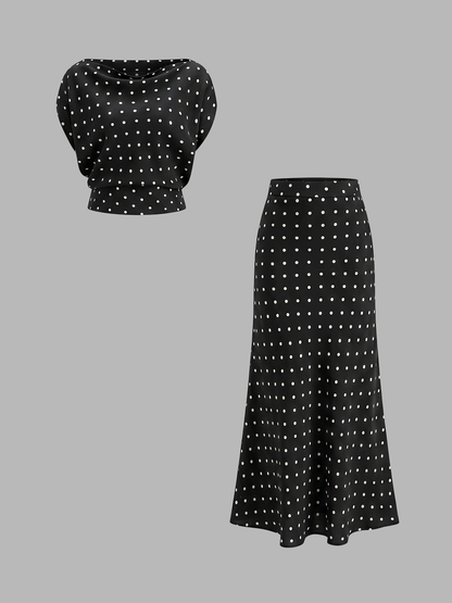 Polka Dot Cowl Neck Top & Maxi Skirt Set