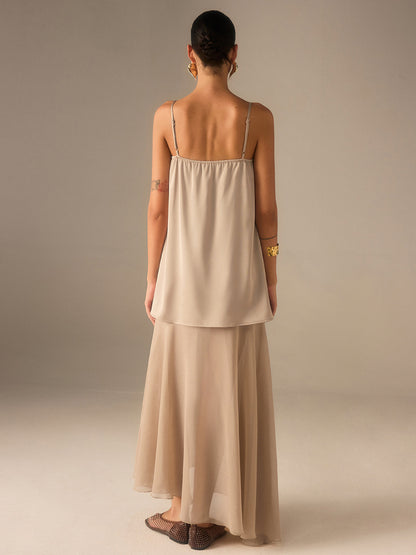 2 in 1 Semi-Sheer Chiffon Cami Maxi Dress