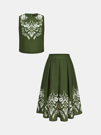 Printed Sleeveless Top & Midi Skirt Set