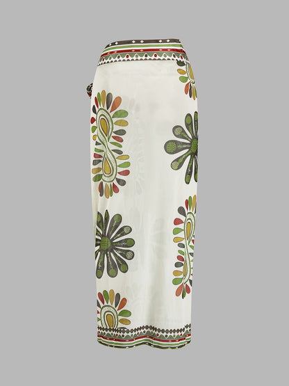 Paisley Print One Piece Swimsuit & Sarong Set