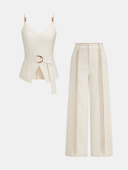 Belted Cami Top & Pleated Wide Leg Pants Set