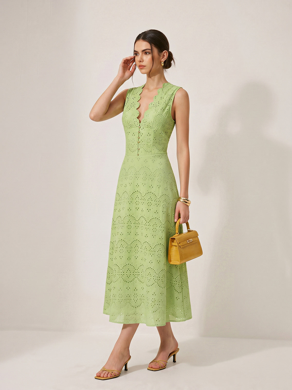 Cotton Sleeveless Embroidered Eyelet Dress
