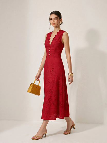 Cotton Sleeveless Embroidered Eyelet Dress
