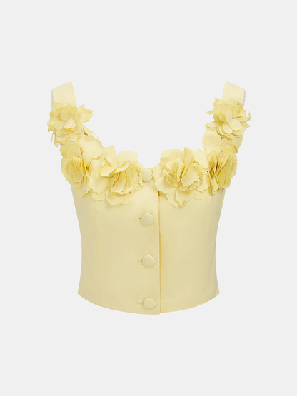 3D Floral Crop Top & Pleated Midi Skirt Set