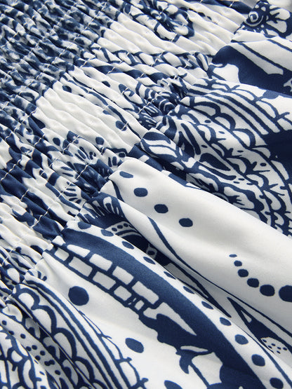 Smocked Waist Paisley Print Maxi Skirt