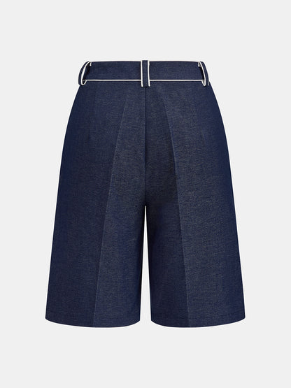 Contrast Piping Mid Waist Bermuda Shorts