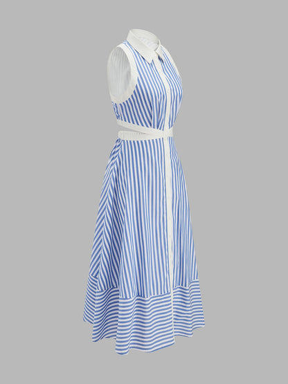 Striped Cut-Out Shirt Midi Dress