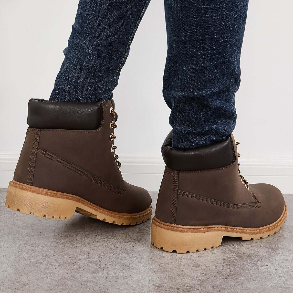 Classic Lace Up Ankle Work Boots Block Heel Hiking Booties