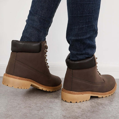 Classic Lace Up Ankle Work Boots Block Heel Hiking Booties