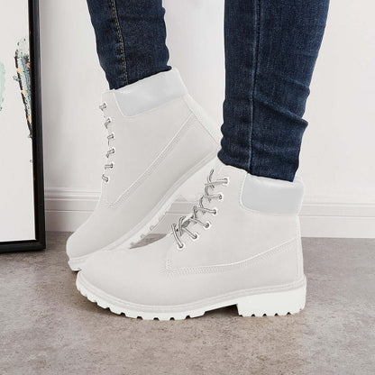 Classic Lace Up Ankle Work Boots Block Heel Hiking Booties